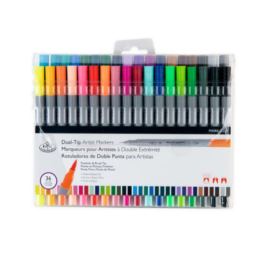 Royal & Langnickel Dual-Tip Artist Markers, Fineliner & Brush Tip 36pc