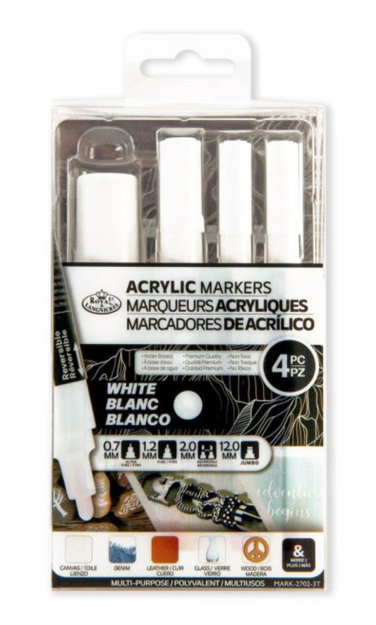 Royal & Langnickel Acrylic Markers Assorted Tip White Set 4pk